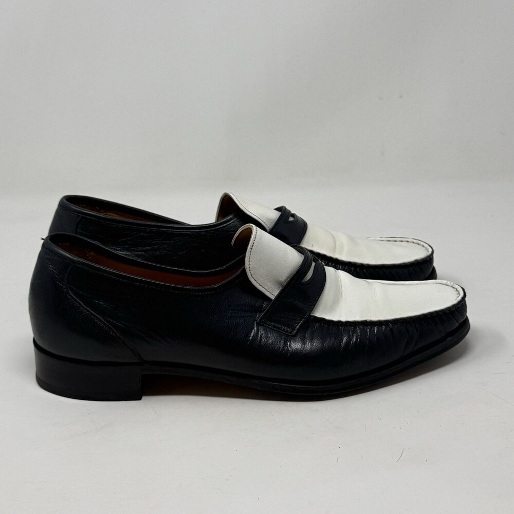 Hanover Loafers Shoes Mens 11 D / B Blue White Two Tone Leather Vintage USA